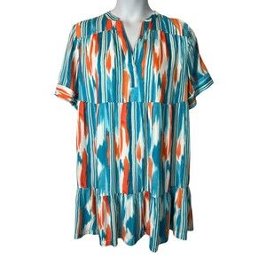 Chico's Blue & Orange Empire Waist Lined Swim Cover-Up Sundress Size US L NWT